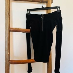 Free People Off Shoulder Tight Long Sleeved Top (Zip Up)